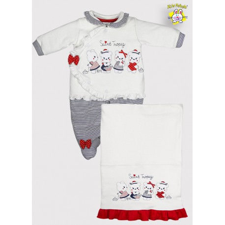 KIT MACACAO SUED. BORD. + MANTA BORD. TROPEZ C/LACO E BABADO (A)