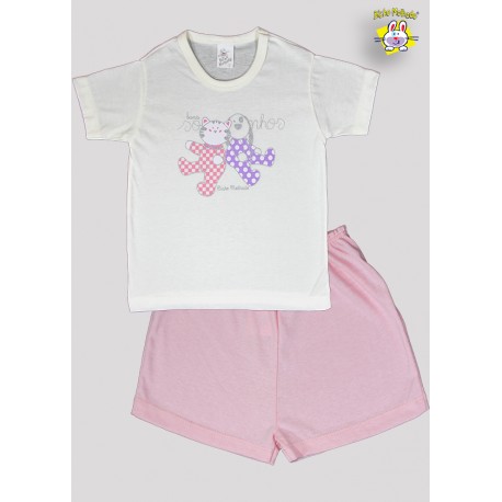 CONJ PIJAMA CAMISETA M.MALHA M/C EST. BONS SONHOS + SHORTS LISO 1 AO 8 (A)