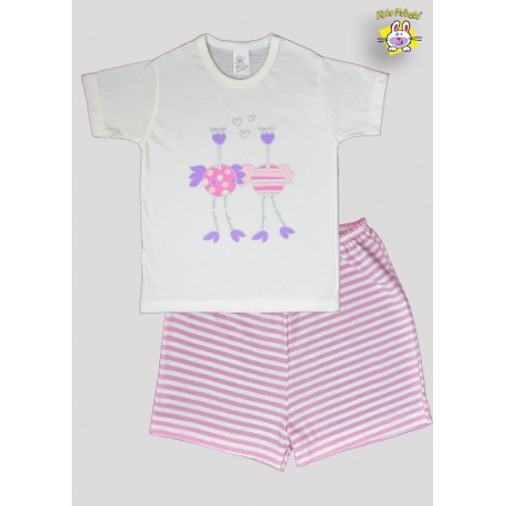 CONJ PIJAMA CAMISETA M.MALHA M/C EST. DOIS AVESTRUZ + SHORTS MALHA DE FIO TINTO 1 AO 8 (A)