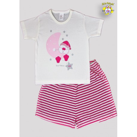 CONJ PIJAMA CAMISETA M.MALHA M/C EST. PATA + SHORTS MALHA DE FIO TINTO 1 AO 8 (A)