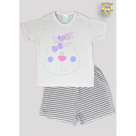 CONJ PIJAMA CAMISETA M.MALHA M/C EST. BEAR + SHORTS MALHA DE FIO TINTO 1 AO 8 (A)