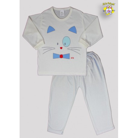 CONJ PIJAMA BLUSA M.MALHA M/L EST. GATO + CALCA EST. MIAU 1 AO 8 (O)