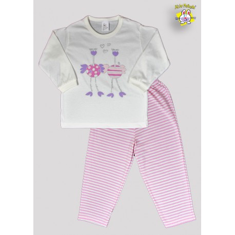 CONJ PIJAMA BLUSA M.MALHA M/L EST. DOIS AVESTRUZ + CALCA MALHA DE FIO TINTO 1 AO 8 (A)