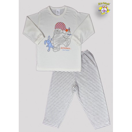 CONJ PIJAMA BLUSA M.MALHA M/L EST. DORMINHOCO + CALCA MALHA DE FIO TINTO 1 AO 8 (O)
