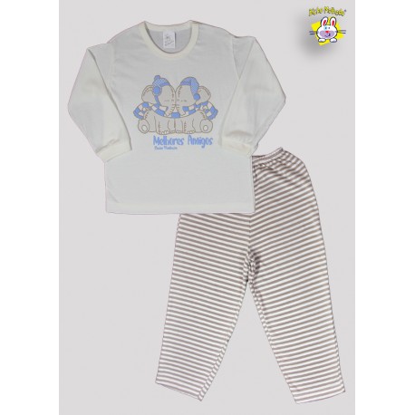 CONJ PIJAMA BLUSA M.MALHA M/L EST. MELHORES AMIGOS + CALCA MALHA DE FIO TINTO 1 AO 8 (O)
