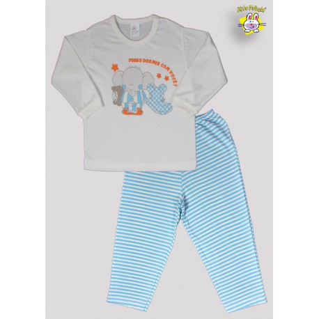 CONJ PIJAMA BLUSA M.MALHA M/L EST. POSSO DORMIR + CALCA MALHA DE FIO TINTO 1 AO 8 (O)