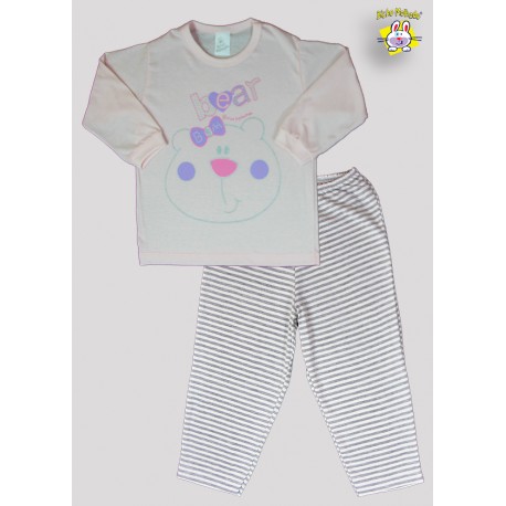 CONJ PIJAMA BLUSA M.MALHA M/L EST. BEAR + CALCA MALHA DE FIO TINTO 1 AO 8 (A)