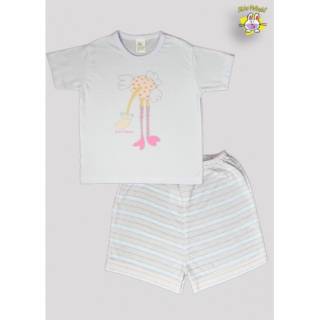 CONJ PIJAMA CAMISETA M.MALHA M/C EST. AVESTRUZ + SHORTS MALHA DE FIO TINTO 1 AO 8 (A)