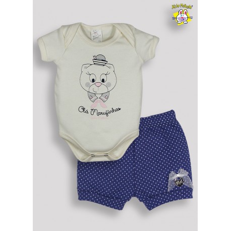 CONJ BODY SUED. M/C EST MARUJINHAS + SHORTS C/LACO E MEDALHA BM (A)