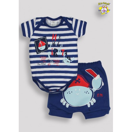 CONJ BODY LISTRADO M/C EST. PIRATA + SHORTS EST. CARANGUEJO (O)