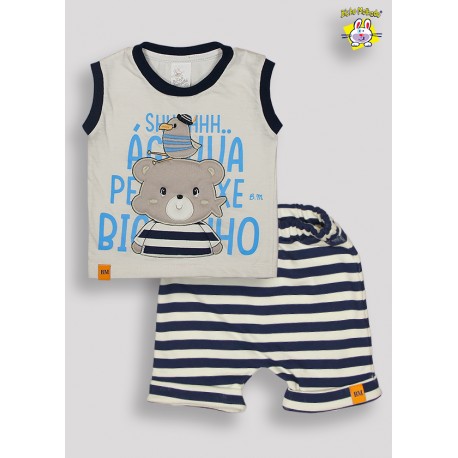 CONJ. CAMISETA REGATA M/MALHA EST./BORD. AGUIA + SHORTS C/BARRA LISO (O)