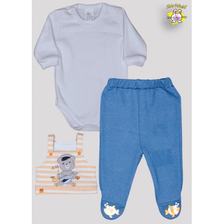 CONJ BODY SUED. M/L AB. LISO + COLETE LISTRADO BORD. URSO + CALCA SUED. BORDADO C/SOLA (O)