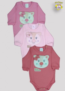 BODY SUEDINE  M/L AB. BORDADO GATA C/LACO (A)