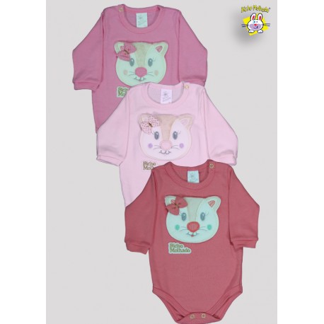 BODY SUEDINE  M/L AB. BORDADO GATA C/LACO (A)