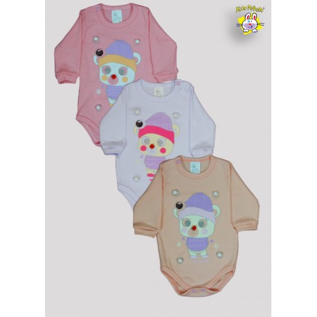 BODY SUEDINE M/L AB. ESTAMPADO URSA C/POMPOM E MEDALHA BM (A)