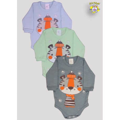 BODY SUEDINE M/L AB. ESTAMPADO TIGRE C/POMPOM E ETQ. TERMO (O)