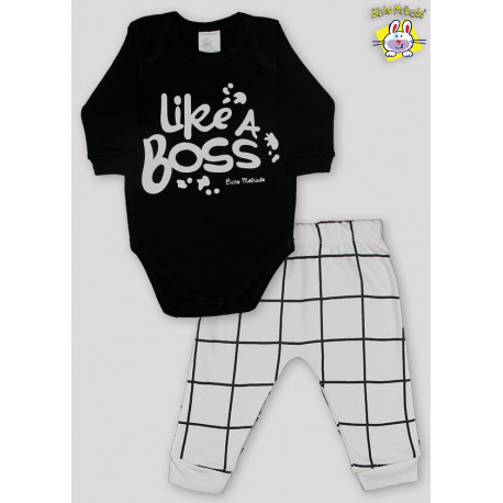 CONJ. BODY SUED. M/L EST. LIKE A BOSS + CALCA SUED. C/PUNHO EST. XADREZ (N)