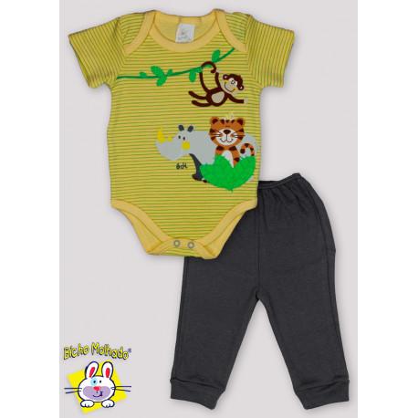 CONJ BODY M/C EST. BICHOS + CALCA BORD. MACACO C/ PUNHO (O)