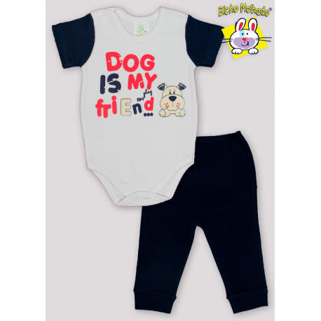 CONJ BODY SUED. AB.CANOA M/C EST. DOG + CALCA SUED. BORD C/ PUNHO+ PANO DE BOCA BORD. (O)