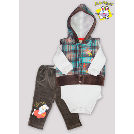 CONJ COLETE SOFT C/ CAPUZ + BODY M/L + CALCA DE PLUSH BORD.AVIADORES (O)